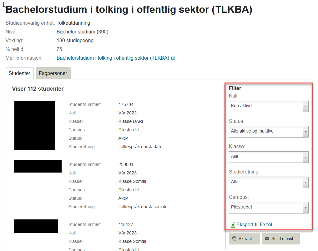 Studieprogramoversikt